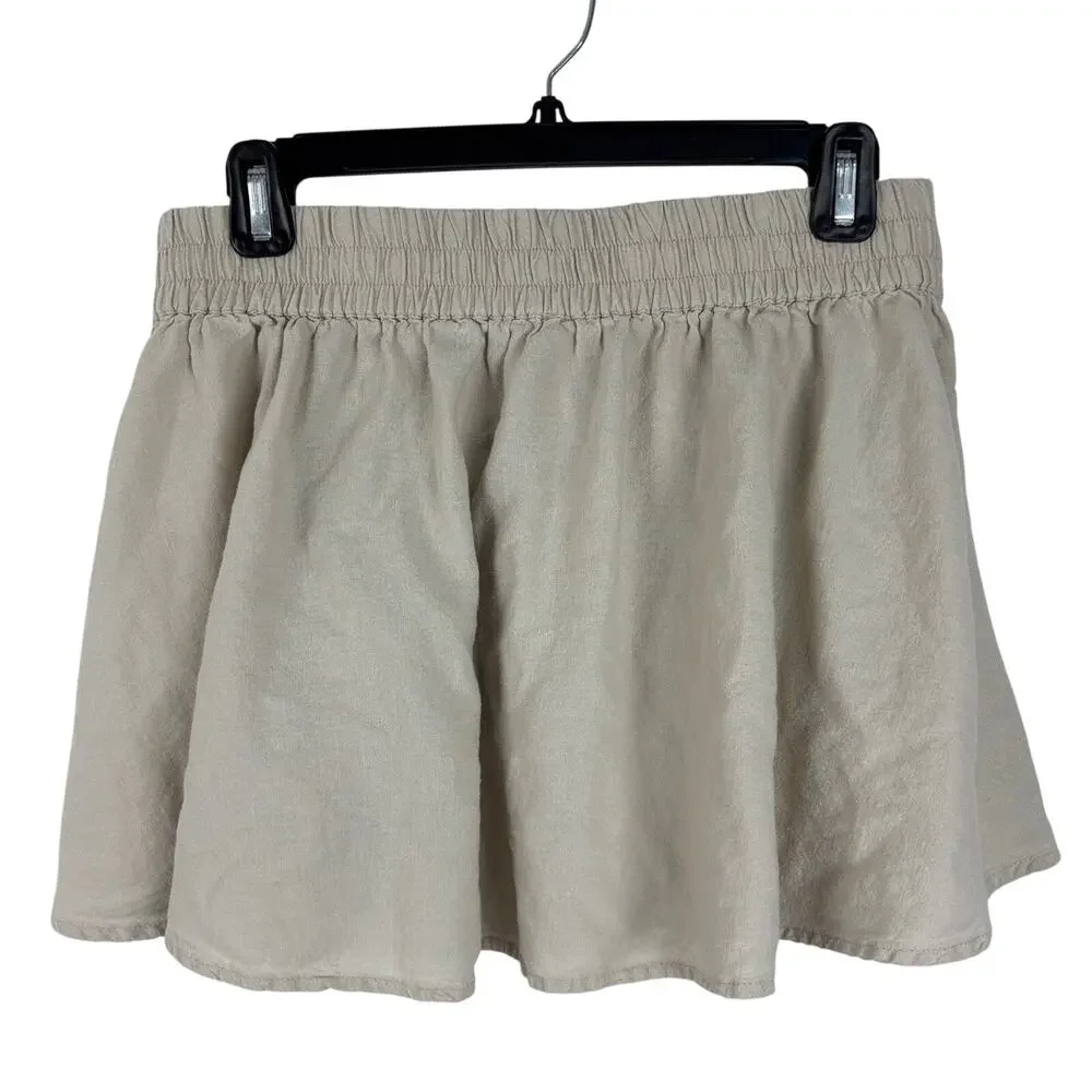 Free People Beige Linen Blend Mini Skirt Medium